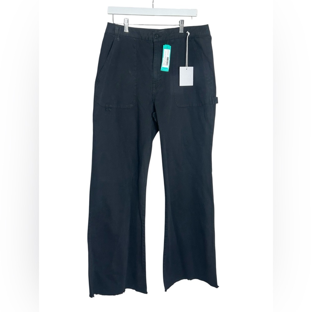 NWT Pistola Sasha Cargo High Rise Pants Womens 32 Black Relaxed Flare Frayed Hem - Picture 2 of 13